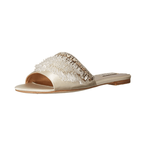 Badgley Mischka Kassandra Slide Sandal Ivory Satin, Size 7.5
