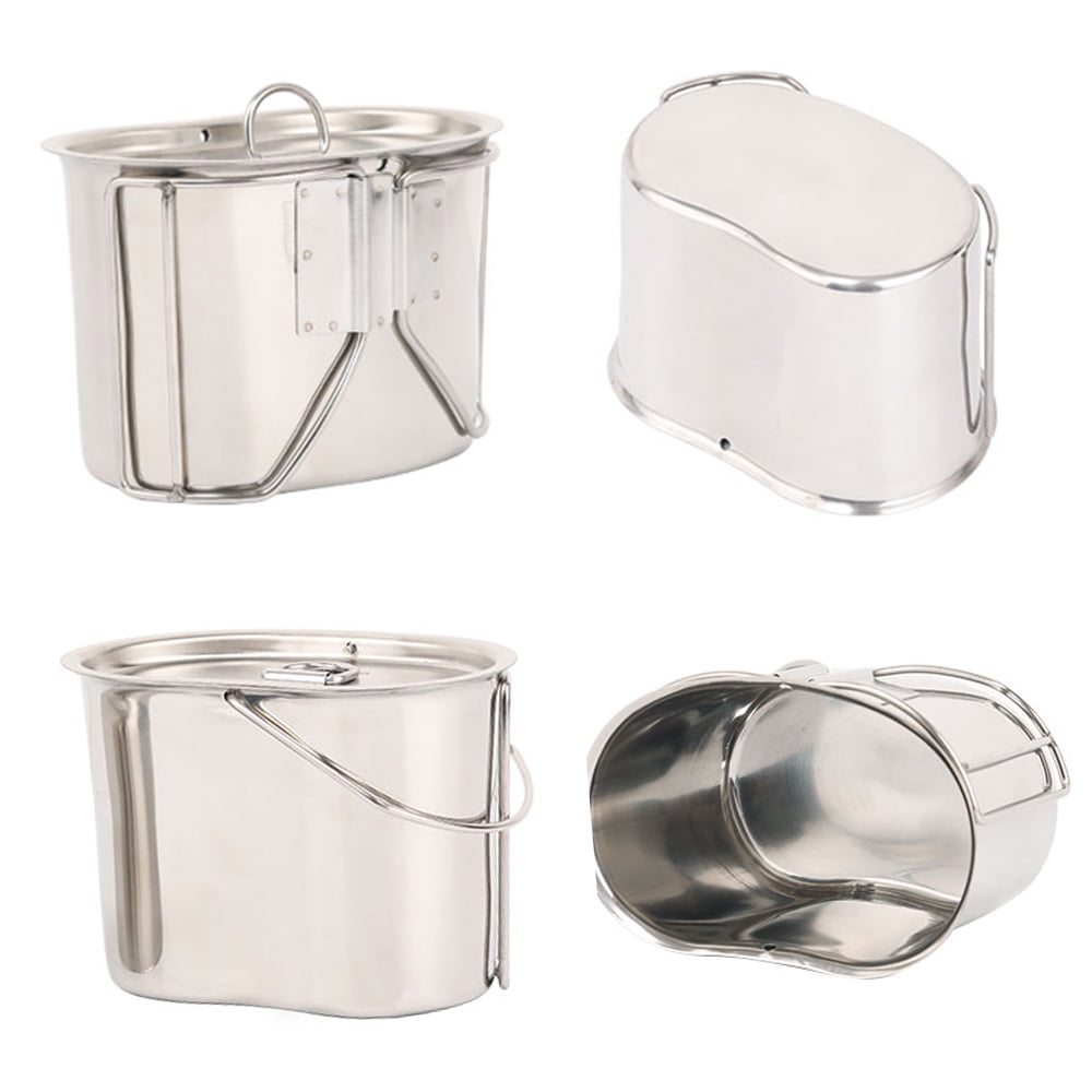 Stainless Steel Canteen Stove Pedestal Hanging Camping Cookware Pot Set for Ou