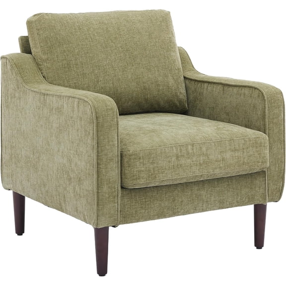 Mid-Century Modern Accent Chairs,Modern Linen Fabric Armchair for Living Room,Comfy Sofa Chairs with Scooped Arms