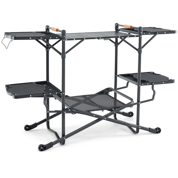 Biotree Folding Portable Outdoor Cook Station with Heat-Resistant Aluminum Tabletop Camp Kitchen Table with Storage, Black