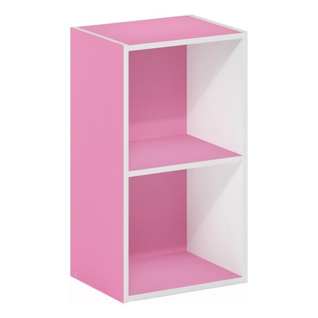 Pemberly Row Contemporary 2-Tier Open Shelf Bookcase in Pink/White