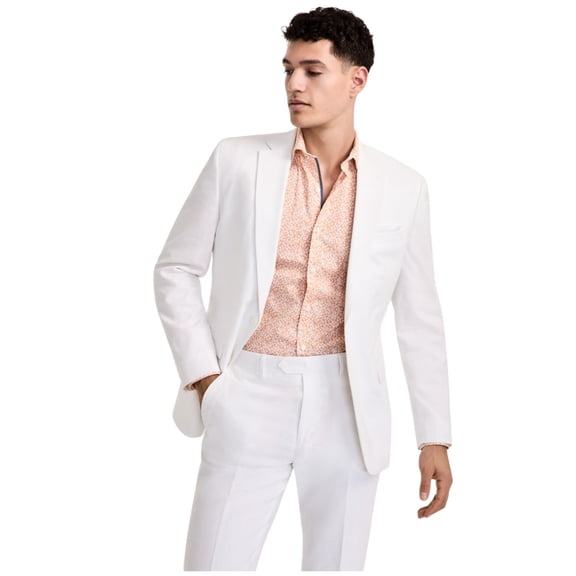 Bar Iii Mens Slim fit Suit Jacket Blazer 46 L White Solid