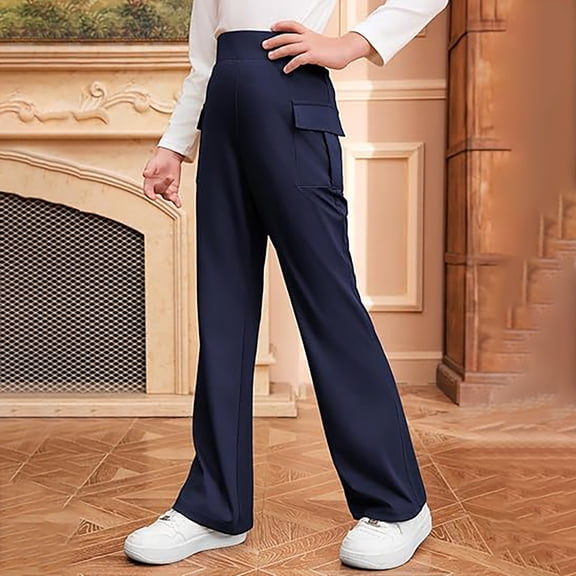 Girls' High-Waist Flare School Uniform Pants Kids Wide Leg Cargo Trousers Multi Color Girls Clothing 5-16Y