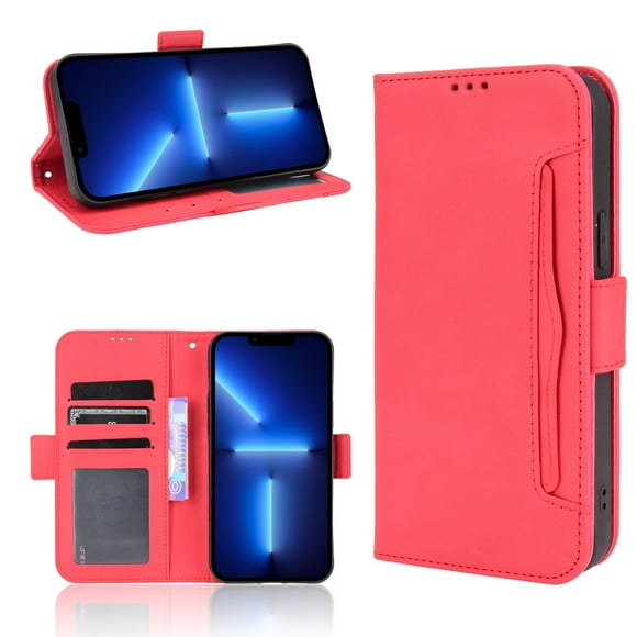 For Asus Rog Phone 6 Multi Card Slots Leather Phone Case Flip Stand Cover-Red