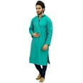 thumbnail image 3 of Atasi Designer Men's Green Party Wear Kurta Pyjama Set Long Dupion Shirt-Medium, 3 of 6