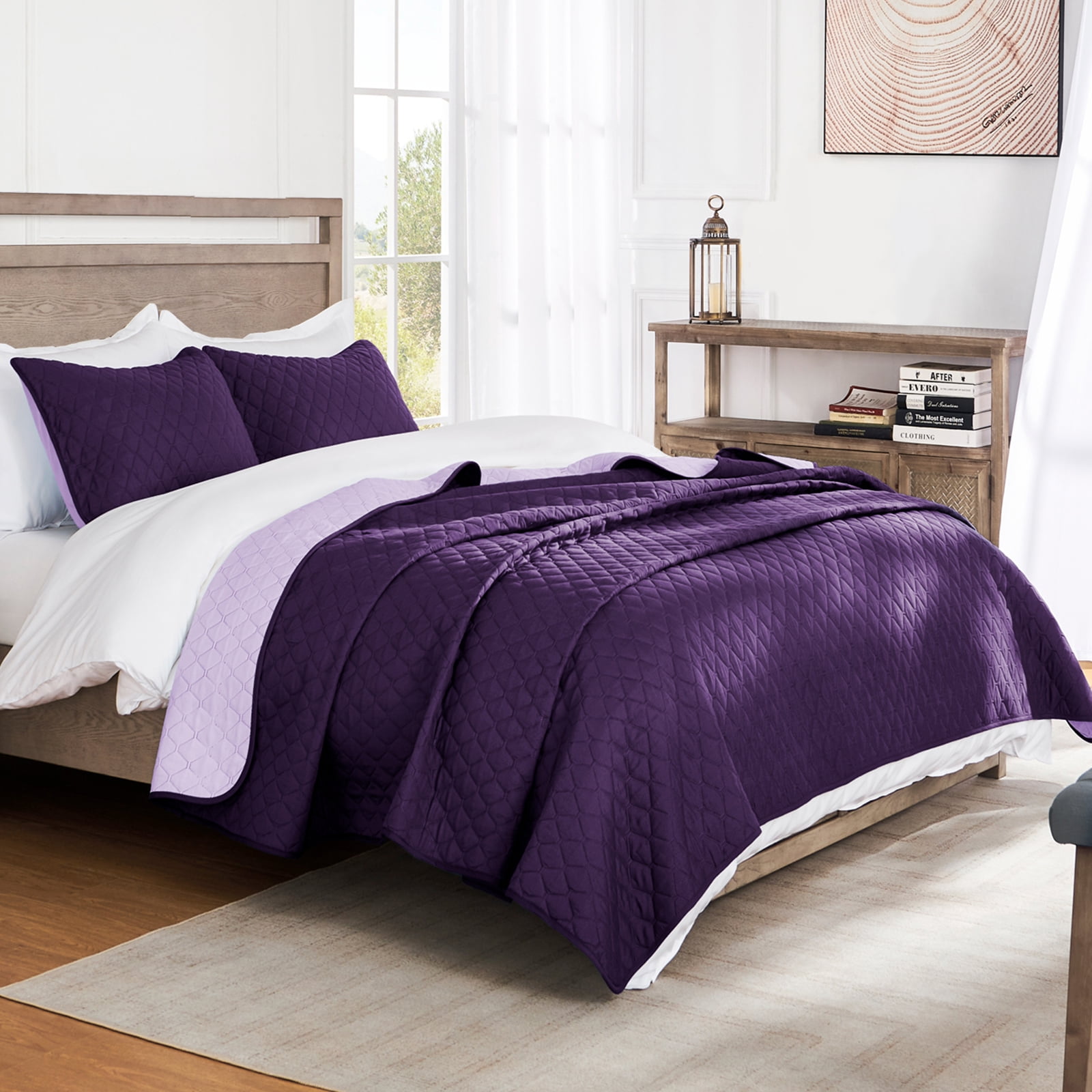 Exclusivo Mezcla Twin Quilt Set, 2-Piece Lightweight Twin Quilts Soft Bedspreads Bed Coverlets, Deep Purple, 68"x88"