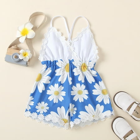 

Baby girl jumpsuit Toddler Baby Girls Ruffles Sunflower Printed Backless Suspender Romper Jumpsuit CHMORA