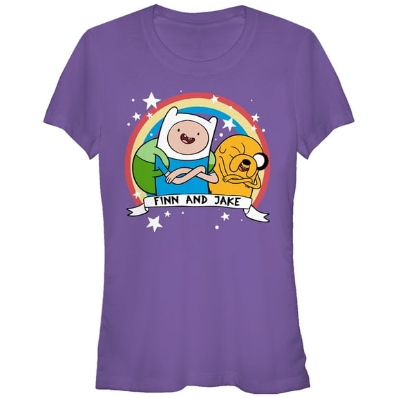 Junior's Adventure Time Finn and Jake Stars Graphic Tee Purple Medium