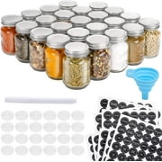 24 Pcs Glass Mason Spice Jars Bottles 4oz Empty Spice Containers with Spice Labels Shaker Lids and Airtight Metal Caps Silicone Collapsible Funnel Included