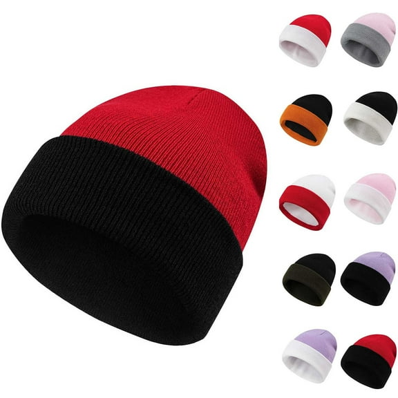 YHAJDS Women Men Knit Beanie Hat Jacquard Stripe Ear Flap Ski Cap Color Block Winter Warm