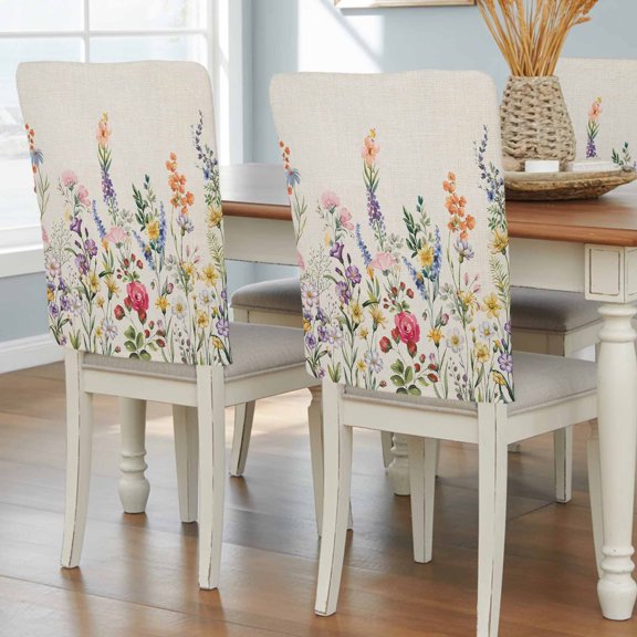 Watercolor Wildflowers Chair Back Covers, Farmhouse Botanical Flowers Herbs Removable Chair Covers for Dining Chairs Set of 8, Washable Chairs Slipcovers Back Seat Protector for Wedding Party 19"x20"