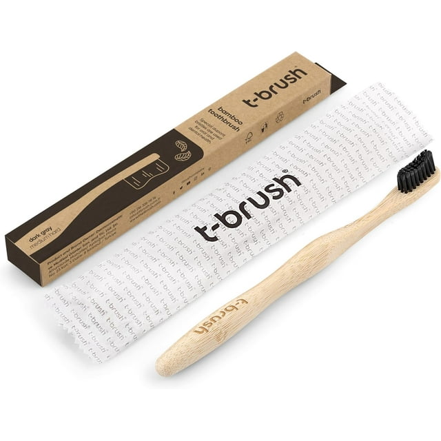 t-brush Bamboo Toothbrush - Dark Grey Colour - Medium Bristles - Natural Toothbrush - Eco Friendly - Everyday use