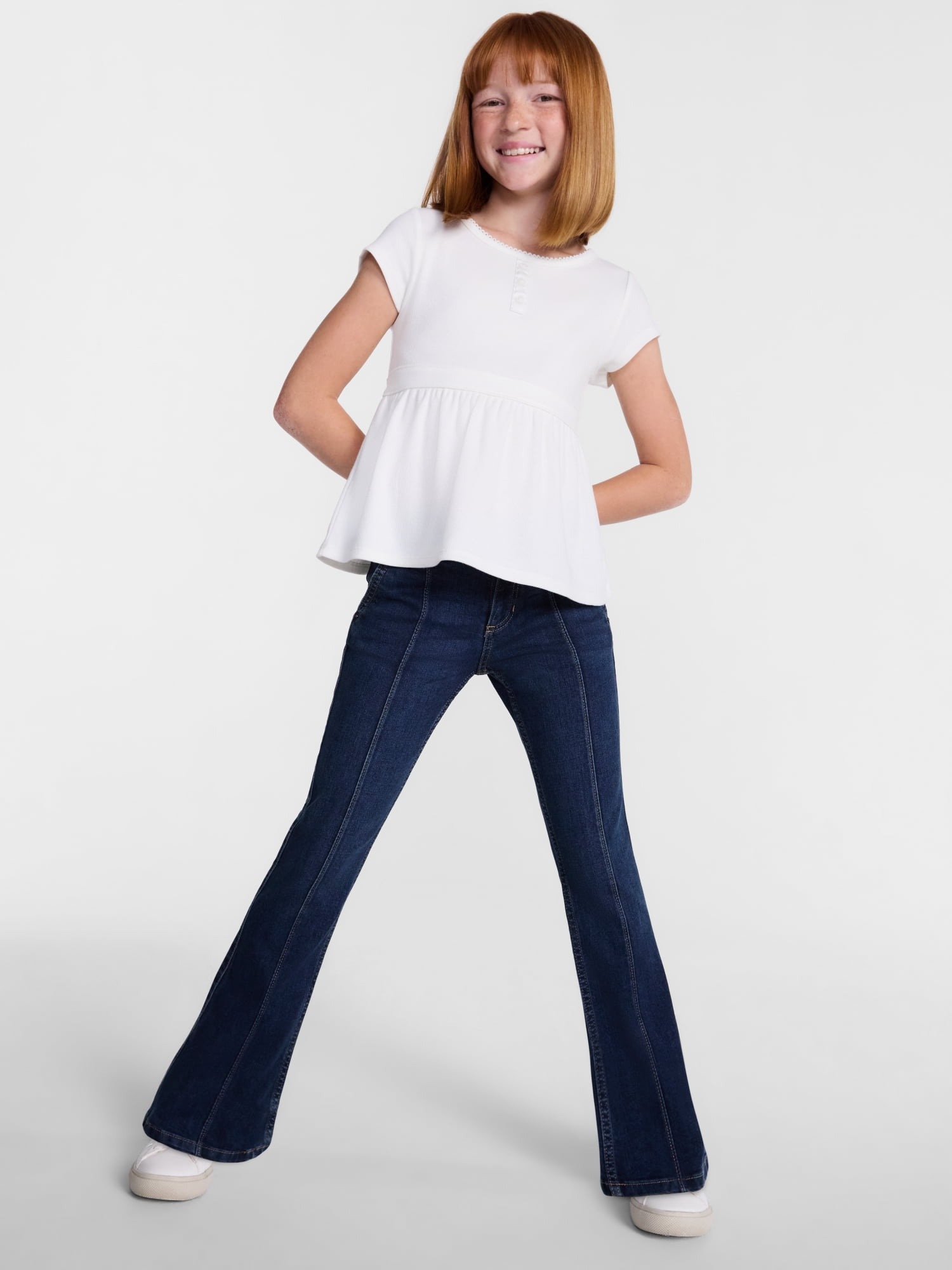 Wonder Nation Girls' Peplum Top with Short Sleeves, Sizes XS-XXL & Plus