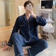 thumbnail image 1 of Conjunto de pijama de gofre suave para hombre, ropa de dormir para dormitorio, pantalones de manga larga, ropa de casa de moda, ropa de noche para hombre, 2 piezas, 1 of 4
