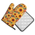 thumbnail image 2 of Xecao Diamond Bohemian Sunflower Pattern Oven Mitts and Pot Holders Sets Heat Resistant Silicone Oven Mittens Extra Thicken Long Kitchen Cotton Oven Glove for Cooking, 2 of 7