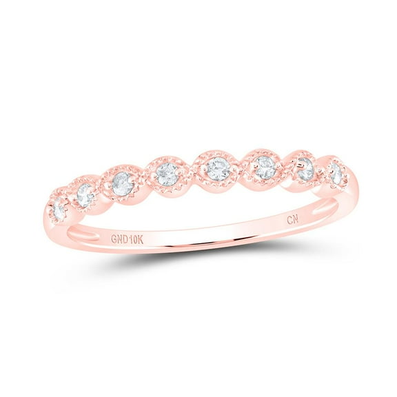 10K Rose Gold Real Diamond Women's Milgrain Braided Stackable Band Ring 1/10 CT
