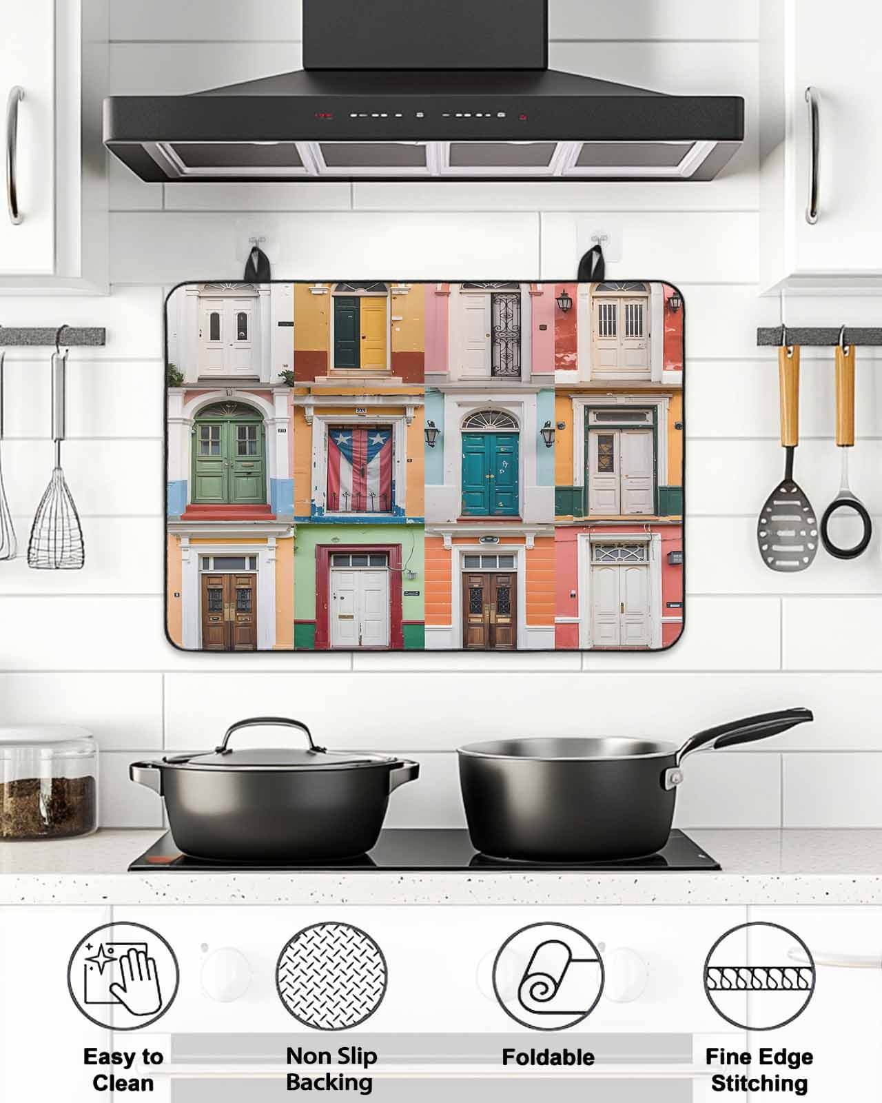 Stove Top Covers for Electric Stove, Puerto Rico Glass Stovetop Cover Protector, Vintage Boho Style Door Gates Induction Cooktop Protector Oven Mat for Kitchen Countertop 24"x21"
