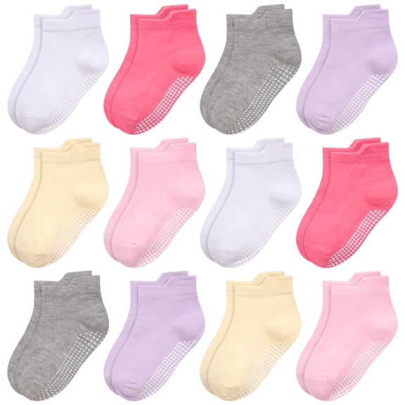 ELUTONG Non Slip Toddler Socks with Grip 12 Pairs Baby Girls Ankle Socks for Kids Children 6 Months-7 Years Old