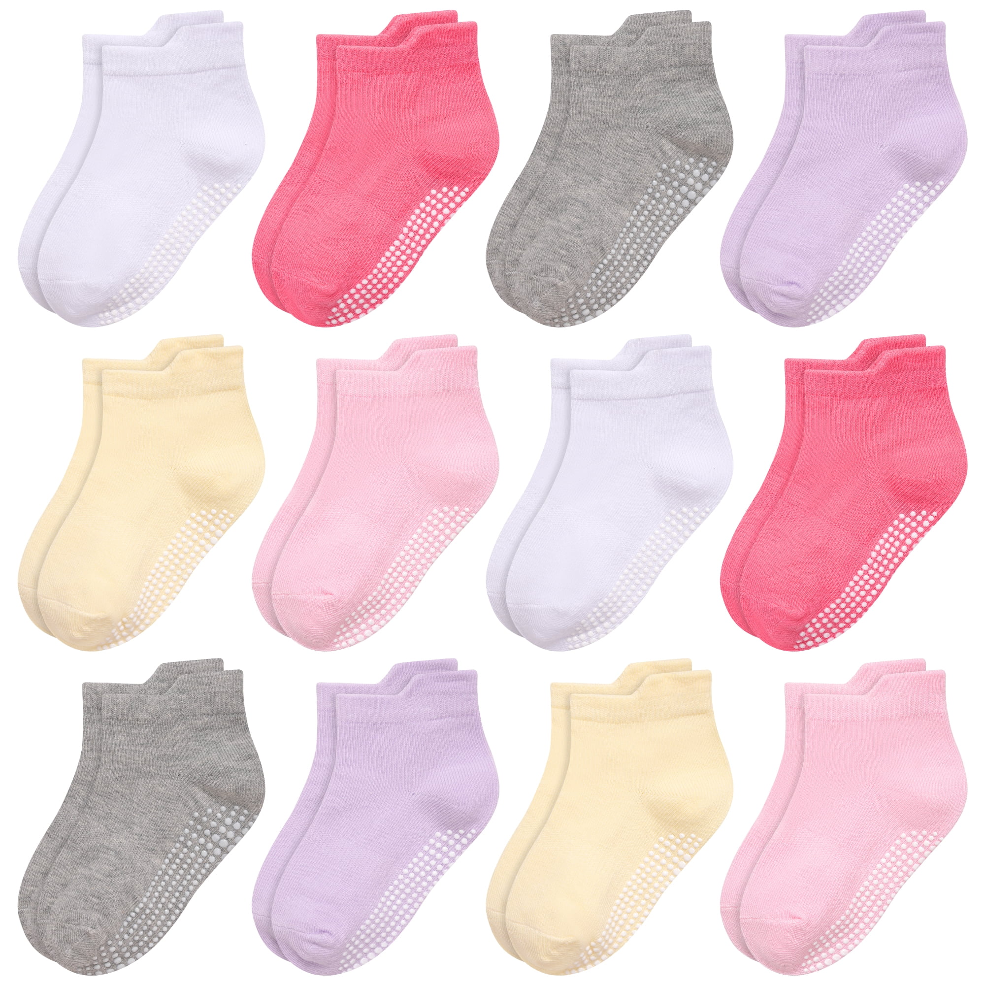 ELUTONG Non Slip Toddler Socks with Grip 12 Pairs Baby Girls Ankle Socks for Kids Children 6 Months-7 Years Old