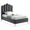 thumbnail image 3 of Meridian Furniture Lily Solid Wood and Tufted Velvet Twin Bed in Gray, 3 of 6