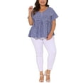 thumbnail image 2 of Agnes Orinda Women's Plus Size Gingham Tops Plaid Peplum Button Decor V Neck Short Sleeve Casual Babydoll Blouse 2X Blue, 2 of 5