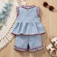 thumbnail image 5 of EliteGoogv Kids Two Pieces Outfit Sets Sleeveless Patriotic Plaid Print Vest Top Ruffle Shorts 4th of July Casual Playwear Toddler Girls 250th Independence Day Outfit,3-4 Years, 5 of 8