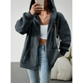 thumbnail image 3 of Arvbitana Women Solid Color Drawstring Hoodie Long Sleeve Hooded Zip Up Closure Sweatshirt Casual Jacket Outwear Trendy Coat with Pockets, 3 of 8