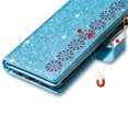 thumbnail image 5 of Wallet Case for iPhone 16 Pro, Glitter Bling Flip Folio Leather Protective Magnetic Stand Zipper Purse Phone Cover with 9 Card Slot Holder Wrist Strap for Women, Skyblue, 5 of 9