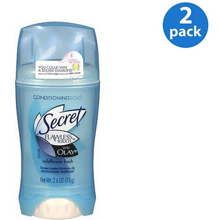Secret Flawless Touch W/Olay Conditioning Solid Aluminum Zirconium Trichlorohydrex Gly Anti-Perspirant Wildflower Fresh Deodorant 2.6 oz (Pack of 2)