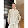 thumbnail image 2 of Chaqueta de piel auténtica vintage para mujer, tendencia 2024, diseño de bordado de jacquard con parches de alta gama, abrigo de piel de oveja con cuello alto, 2 of 5