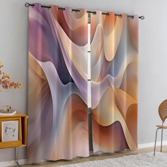 Abstract Geometric Blackout Curtains, Wavy Stripe Drapes for Bedroom, Living Room, Kitchen Decor, Grommet Window Treatments 26"W x 45"L (2 Pack)