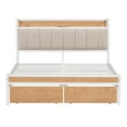 thumbnail image 3 of Paproos Full Size Bed Frame with 2 Storage Drawers, Heavy Duty Metal Platform Bed with Sockets, USB Ports, and Slats Support, Full Bed with Upholstered Headboard, No Box Spring Needed, White, 3 of 12