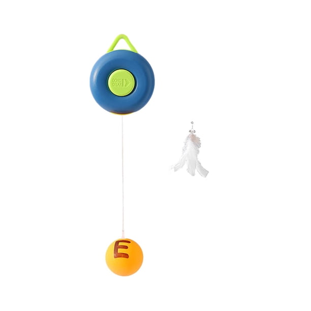 Juguete interactivo para gatos con forma de ping pong, juguete para ejercitar y colgar. bola azul
