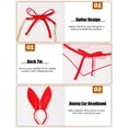 thumbnail image 4 of Ausing Womens PU Leather Skirt Chain Bra Top Bunny Costume Babydoll Metallic Triangle Bikini Halter Crop Shiny Rave Outfits with G-String Ears Headband 4pc Red S, 4 of 7