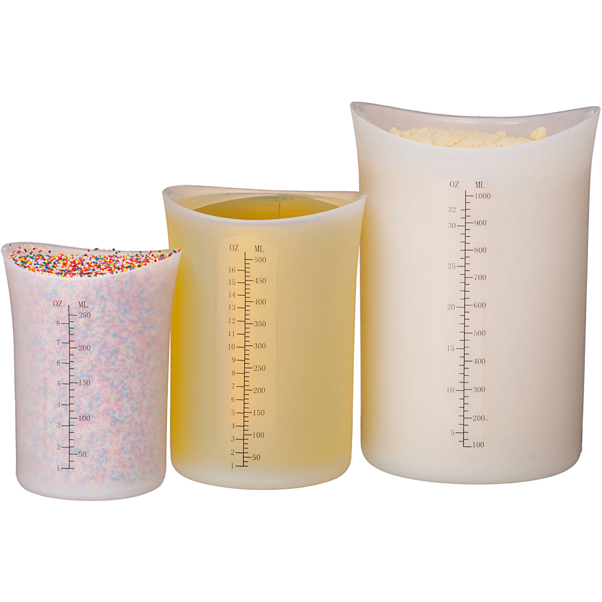 Sorbus 3Piece Deluxe Silicone Measuring Cup Set For Cups, oz and mL