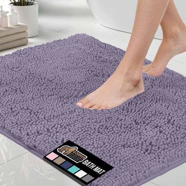 Alfombra de baño GORILLA GRIP de 60 x 24 pulgadas de chenilla suave y absorbente, de microfibra de secado rápido, con reverso de goma, lavable, para ducha, decoración del hogar, color morado claro.