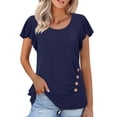 thumbnail image 4 of Vmvidoty Pleated Blouses for Women Dressy Casual Tops Business Work Shirts Short Sleeve Crew Neck Summer Outfits Navy M, 4 of 9