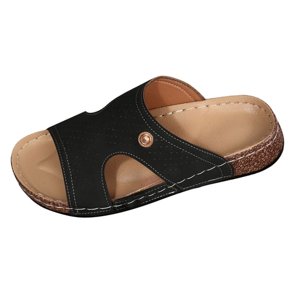 Sandales à Petit Talon Compensé pour Femmes, Confortables, Plates, à Enfiler, Bout Ouvert, Semelle Souple, Décontractées, Chaussures d'Été pour Robe, Noires, Taille 6