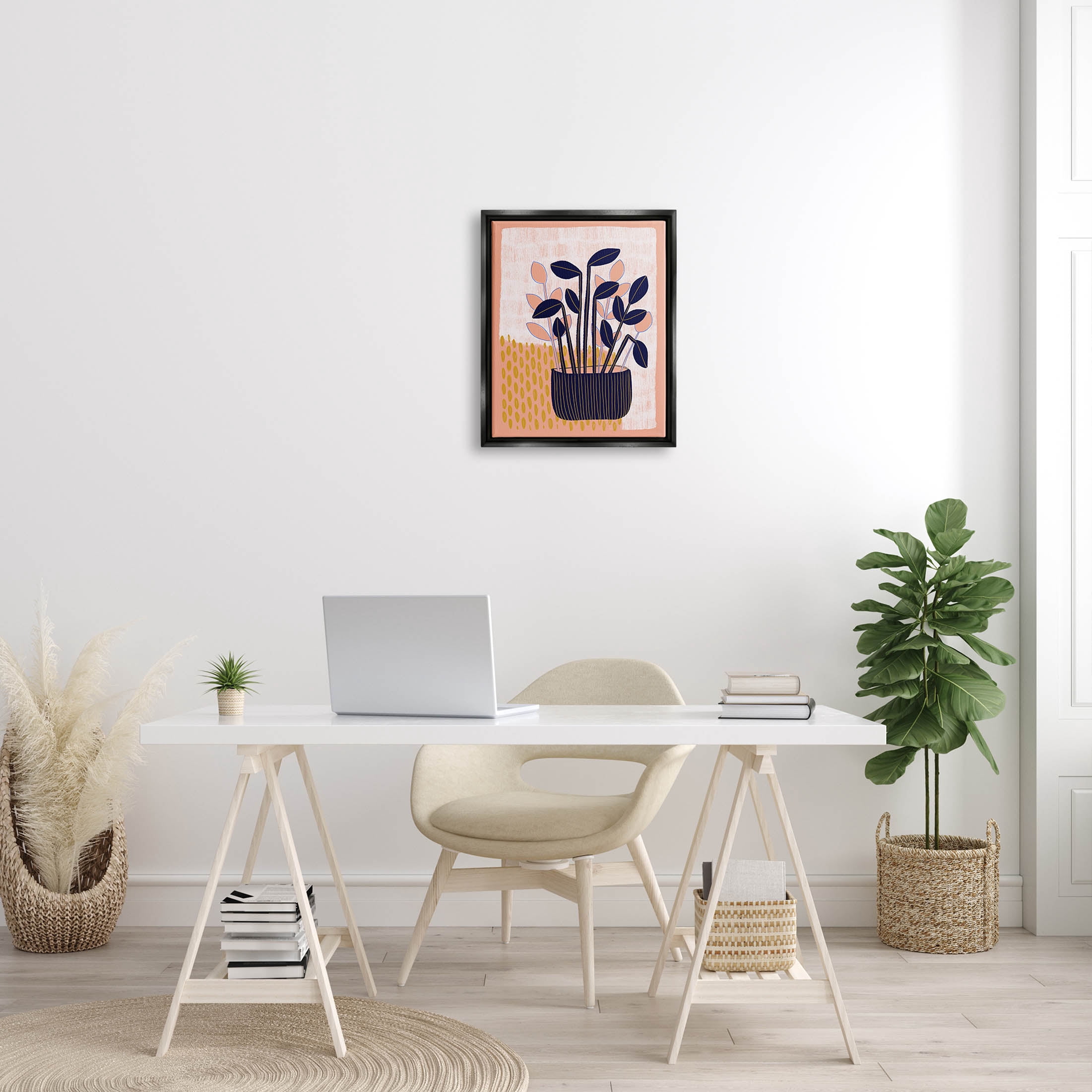 Stupell Industries Modern Patterned Potted Plant Graphic Art Jet Black Floating Framed Canvas Print Wall Art, Design by Birgit Maria Kiennast