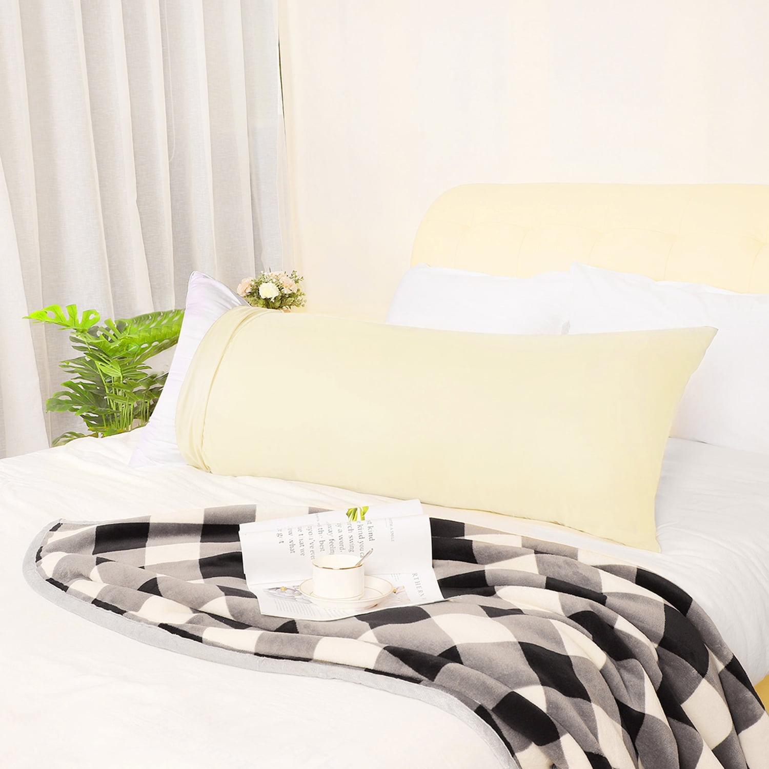Unique Bargains Pillowcases Zippered Microfiber Body Pillow Cover Beige 20" x 54"