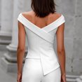 thumbnail image 4 of Hulanddfd Women's Tops Fashion Off-Shoulder Crossover V-Neck Asymmetric Top White Size L, 4 of 5