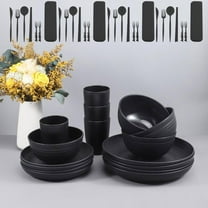 Flatware Kitchen Wheat Straw Dinnerware Set, Service for 8, Dinner Plates, Cereal Bowls, Cups, Unbreakable Plastic Outdoor Camping Dishes