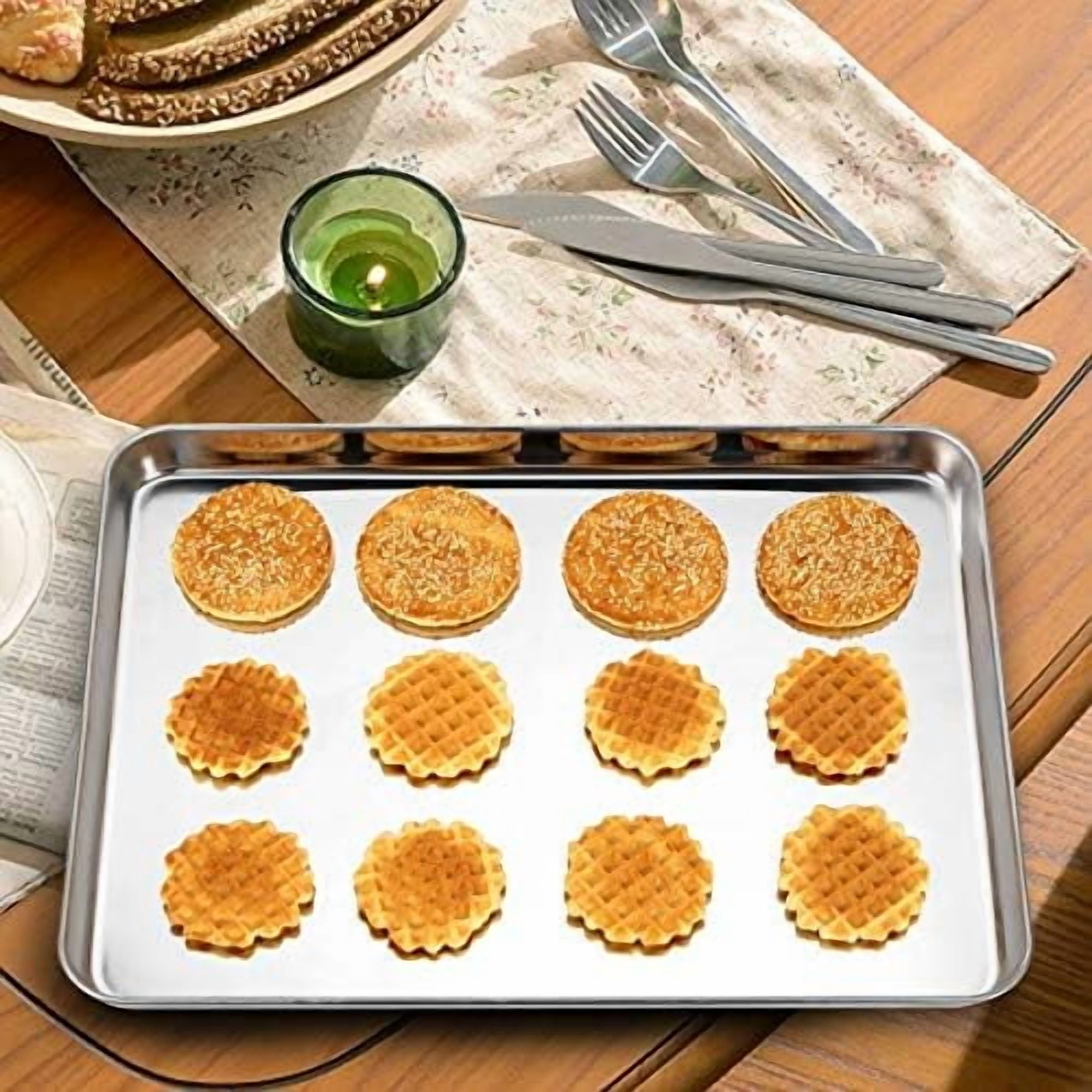 Baking Sheets Set of 2,  16 inch Cookie Sheets & Stainless Steel Baking Pans & Toaster Oven Tray Pans, Rectangle Size 15.95L x 11.97W x 1H inch, Non Toxic & Healthy, Mirror Finish & Rust Free