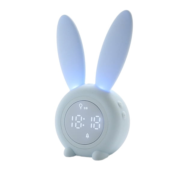 Reloj despertador digital for niños, con forma de conejo, luz nocturna, control táctil y función de repetición.
