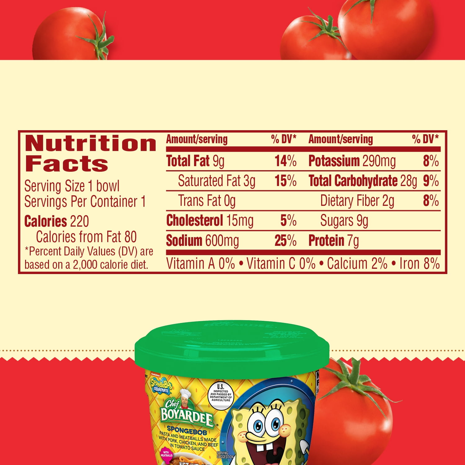 Chef Boyardee SpongeBob Pasta and Meatballs Made with Pork, Chicken, and Beef in Tomato Sauce, 7.5 Ounce
