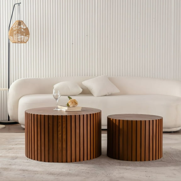 Kevinplus Round Coffee Table set of 2 for Living Room for Small Space Apartment,Walnut, No Need Assembly, Walnut,47.27"