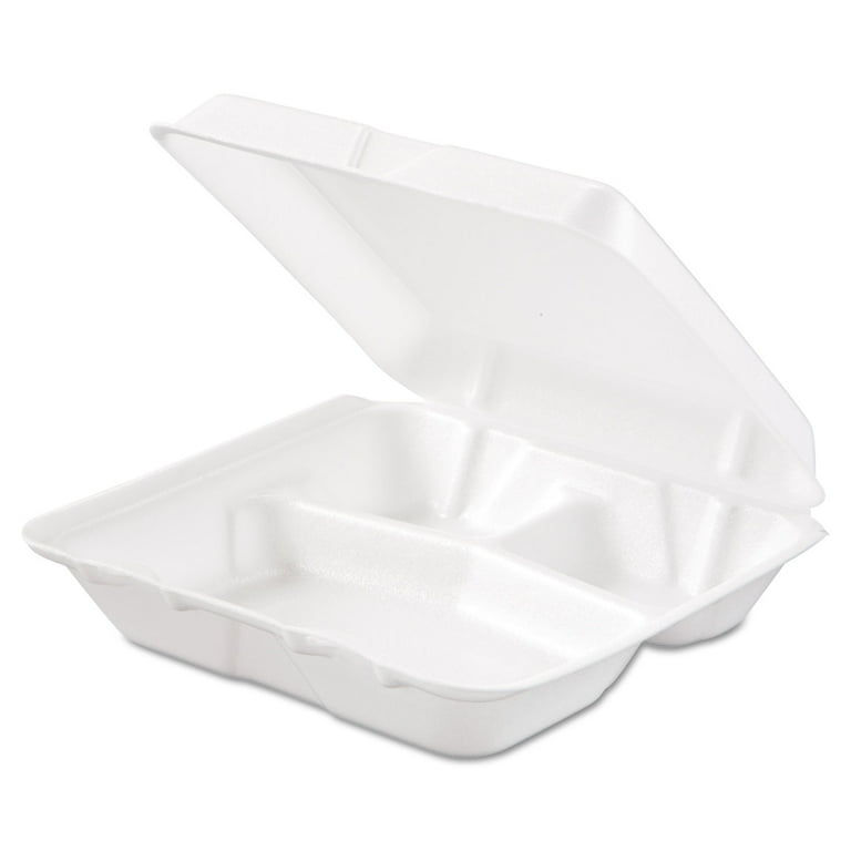 Foam Hinged Lid Containers, 3-Compartment, 7.5 x 8 x 2.3, White, 200/Carton Foam Hinged Lid Containers, 3-Compartment, 7.5 x 8 x 2.3, White, 200/Carton
