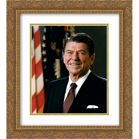 Official Portrait of President Ronald Reagan (#9) 2x Matted 20x24 Gold Ornate Framed Art Print