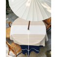 thumbnail image 3 of Outdoor Tablecloth with Umbrella Hole, Navy Beige Striped Spillproof Waterproof Outdoor Table Cover, Gradient Geometric Blue White Patio Tablecloths for Party/Garden/Picnic, Round 54 inch, 3 of 9