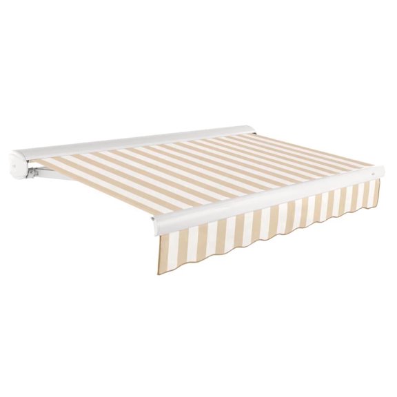 Awntech 10' x 8' Full Cassette Manual Patio Retractable Awning, Linen/White Stripe
